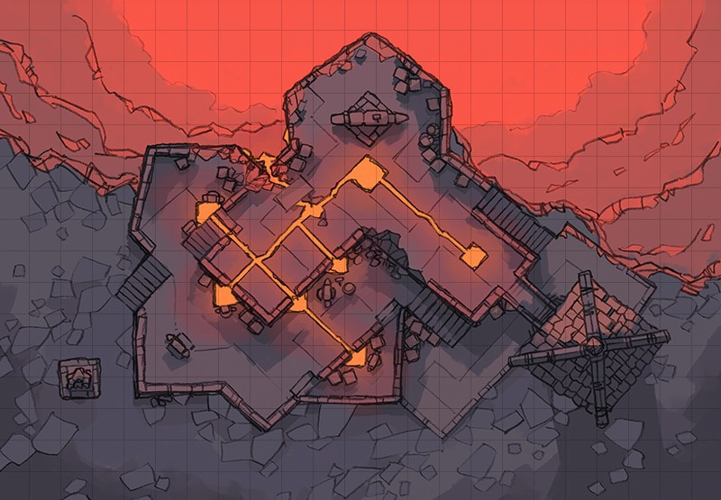 Volcanic Forge RPG Battle Map, square grid