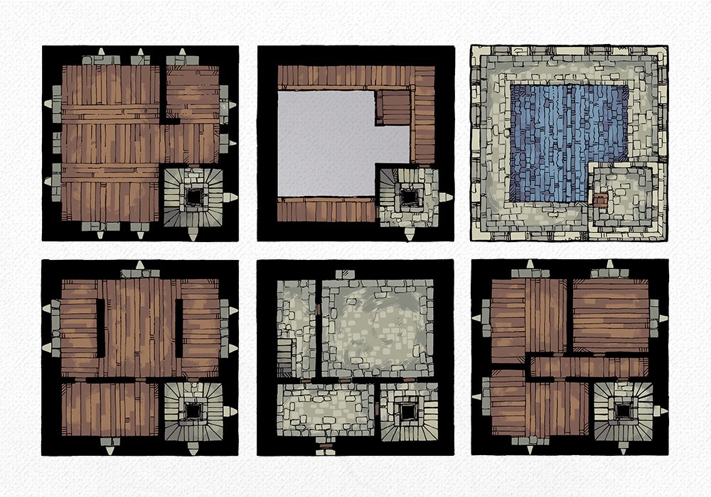 Square Keep Battle Map, all floors